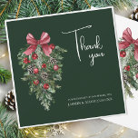 Emerald Green Pine and Bow Christmas Wedding Thank You Card<br><div class="desc">Emerald Green Pine and Bow Christmas Wedding Thank You Card. Send your gratitude in festive style with this elegant Thank You card featuring red berries,  pinecones,  and a soft rose bow on a deep emerald green background. A beautiful winter design for holiday weddings and seasonal celebrations.</div>