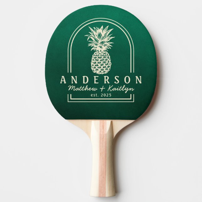 Emerald Green Pineapple Wedding Arch & Name Ping Pong Paddle (Front)