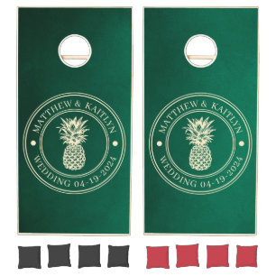 Emerald Green Pineapple Wedding Names Cornhole Set