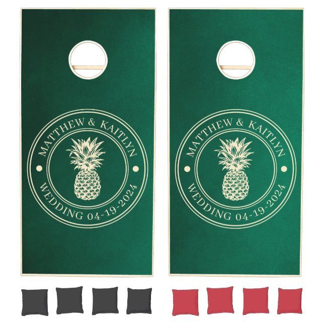 Emerald Green Pineapple Wedding Names Cornhole Set (Set)