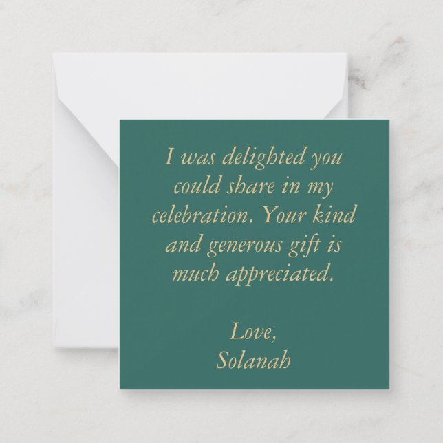 Emerald Green Pink Floral Thank You Note (Back)
