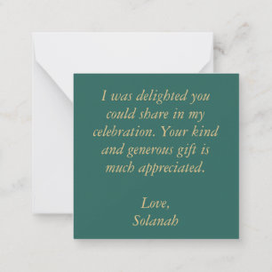 Emerald Green Pink Floral Thank You Note Card