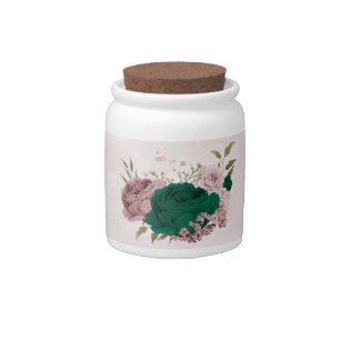 emerald green pink flowers wedding  candy jar