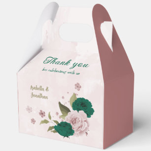 emerald green pink flowers wedding favor boxes
