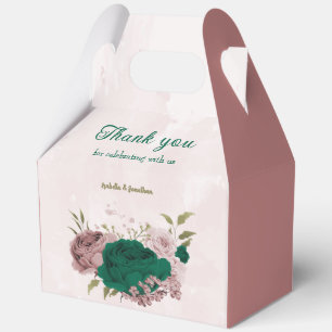 emerald green pink flowers wedding  favor boxes