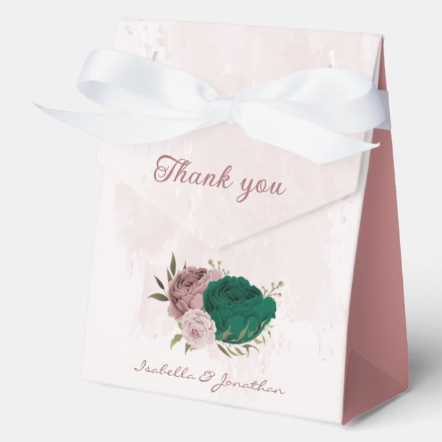 emerald green pink flowers wedding  favor boxes (Front)