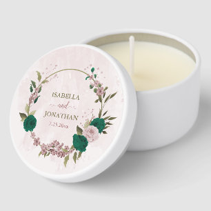 emerald green pink flowers wedding mini candle favors