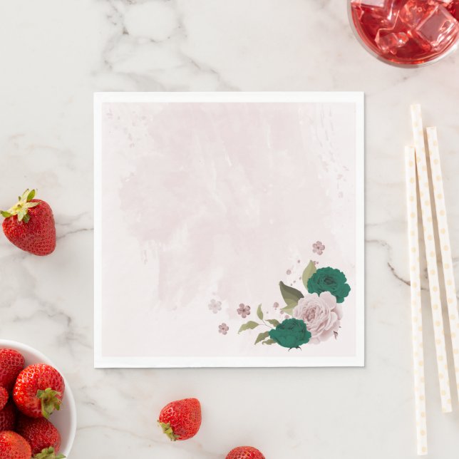 emerald green pink flowers wedding napkins (Insitu)