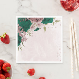 emerald green pink flowers wedding napkins