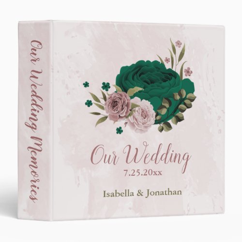 emerald green pink flowers wedding photo album