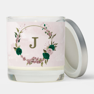 emerald green pink flowers wedding scented candle
