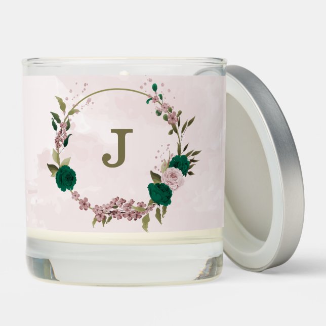 emerald green pink flowers wedding scented candle (Lid)