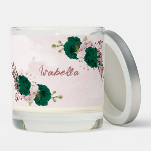 emerald green pink flowers wedding scented candle
