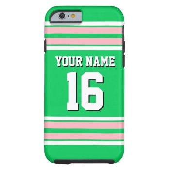 Emerald Green Pink Team Jersey Custom Number Name Tough Iphone 6 Case by FantabulousCases at Zazzle