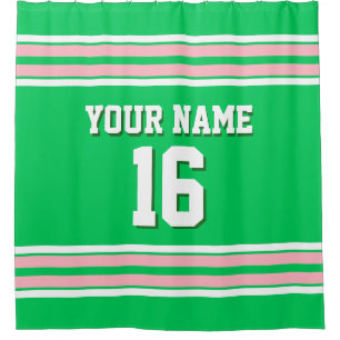 Emerald Green Pink White Stripes Sports Jersey Shower Curtain