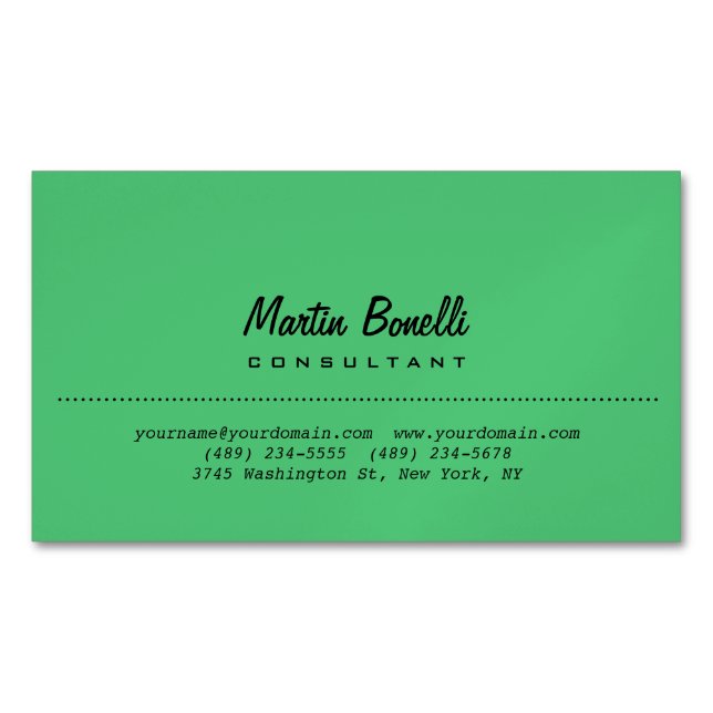 Emerald Green Plain Calligraphy Name Custom Business Card Magnet (Front)