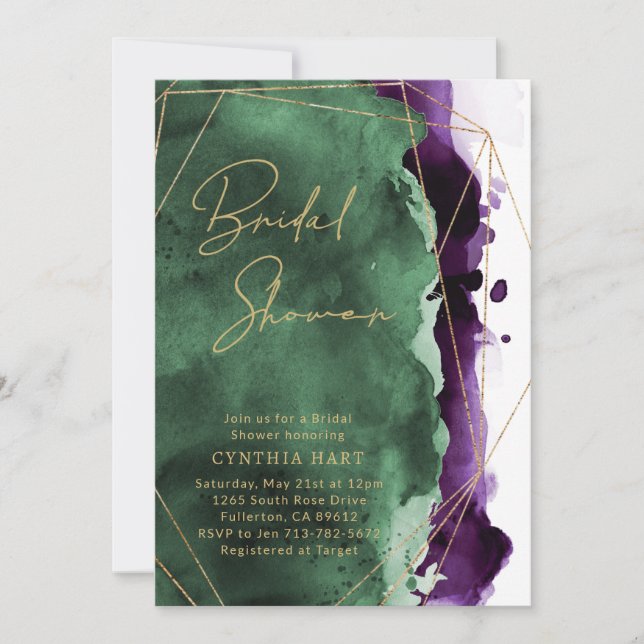 Emerald Green & Plum Purple Bridal Shower Invite (Front)