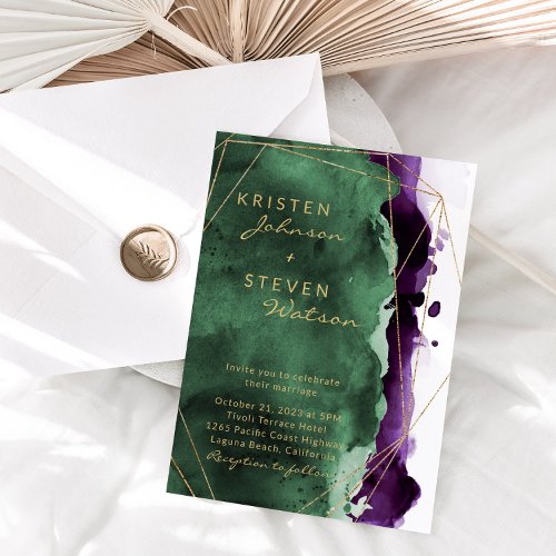 Emerald Green  Plum Purple Wedding Invitation