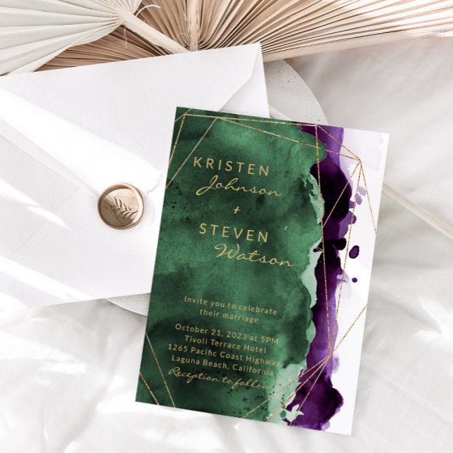 Emerald Green & Plum Purple Wedding Invitation (Creator Uploaded)