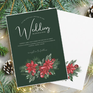 Emerald Green Poinsettia Floral Christmas Wedding Invitation