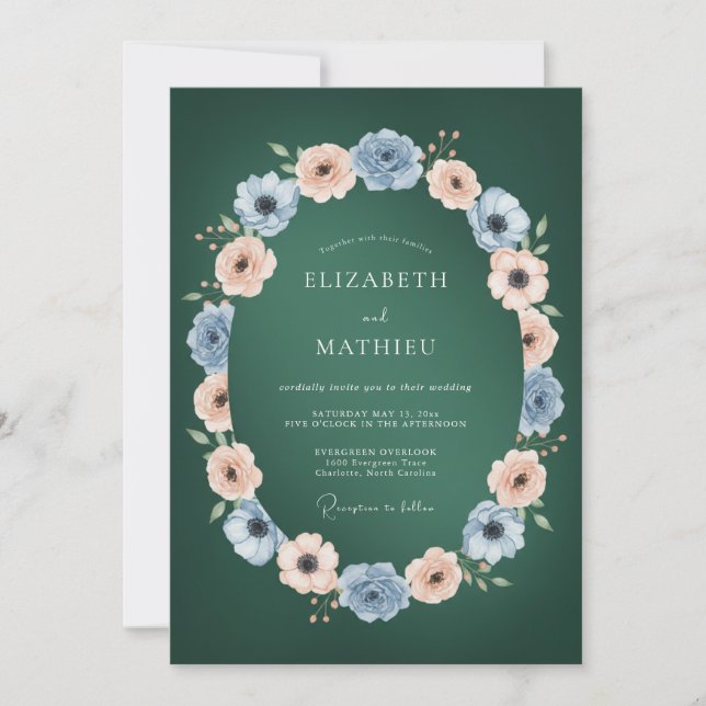 Emerald Green Polished Floral Wedding Invitation (Front)