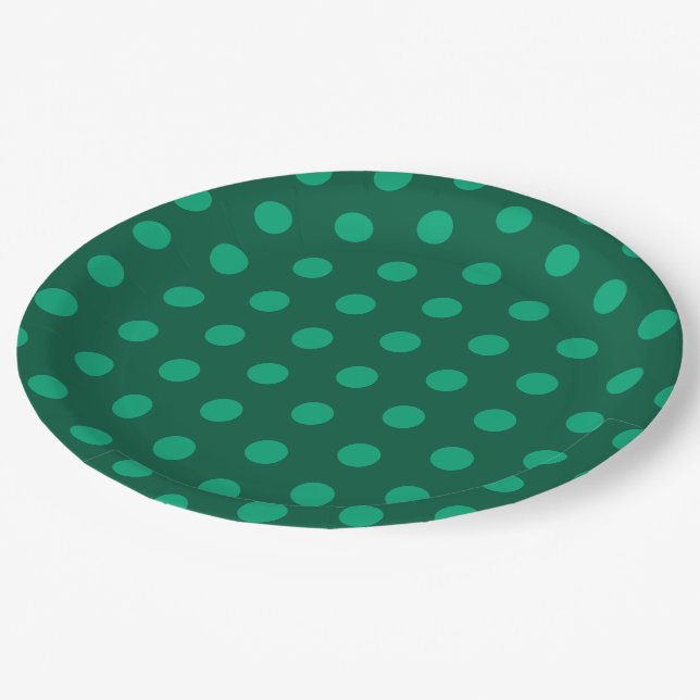 Emerald Green Polka Dots  Paper Plates (Angled)