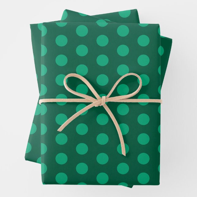 Emerald Green Polka Dots  Wrapping Paper Sheets (In situ)