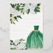 Emerald Green Princess Quinceanera Gold Foil Invitation (Front)
