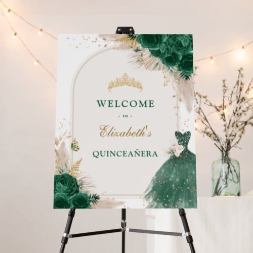 Emerald Green Princess Quinceanera Party Welcome Foam Board