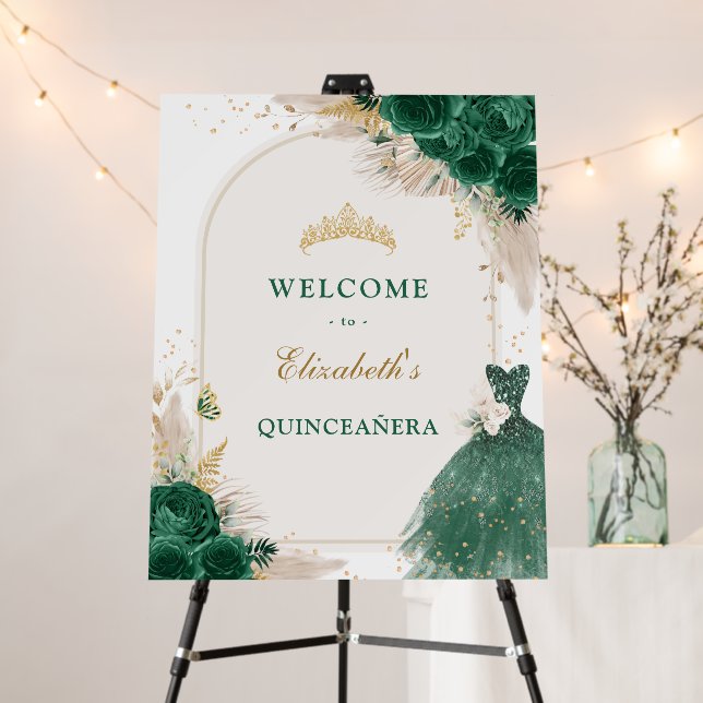Emerald Green Princess Quinceanera Party Welcome Foam Board (In Situ (Stand))