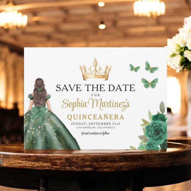 Emerald Green Princess Quinceañera Save the Date (Creator Uploaded)