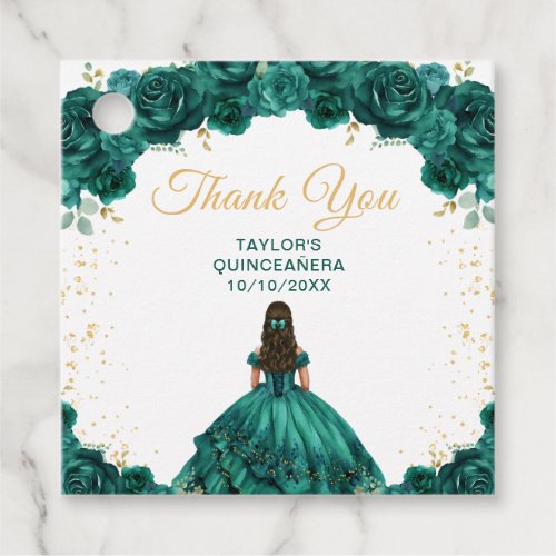 Emerald Green Princess Quinceaera Thank You Favor Tags