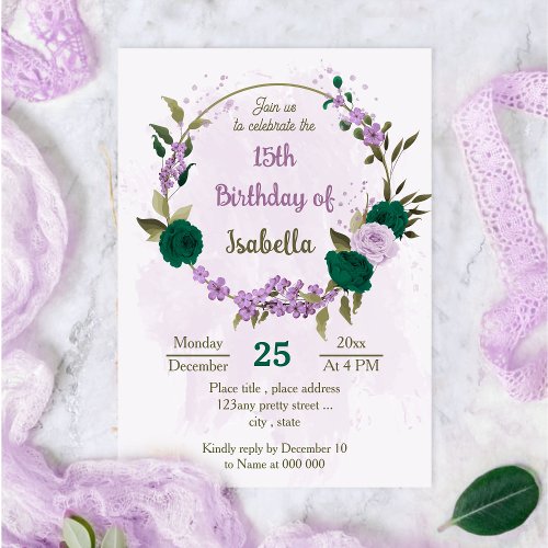 emerald green purple flowers birthday
