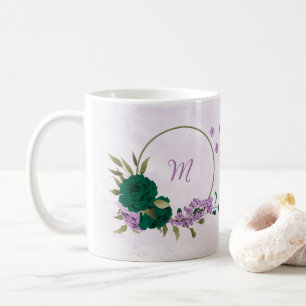 emerald green purple flowers  coffee mug