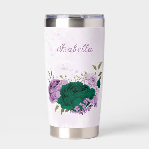 emerald green purple flowers insulated tumbler