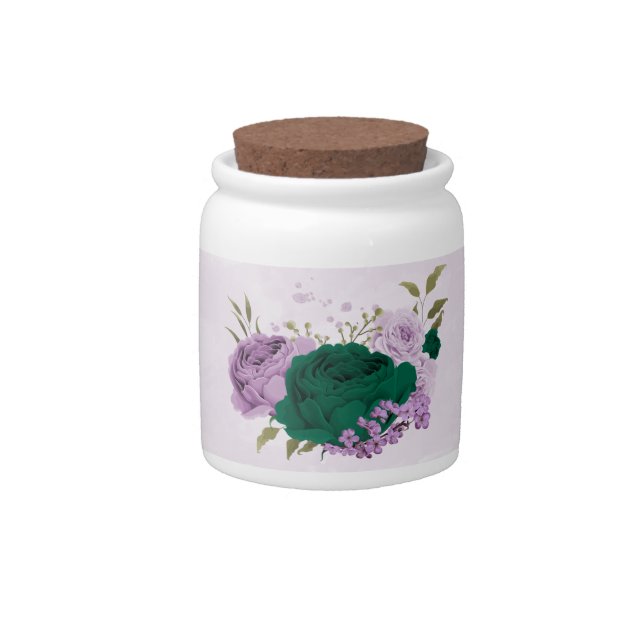 emerald green purple flowers wedding  candy jar (Front)