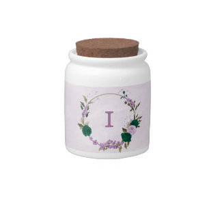emerald green purple flowers wedding candy jar