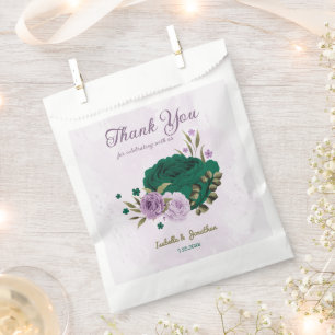 emerald green purple flowers wedding favor bag