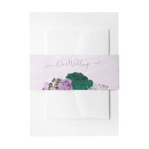 emerald green purple flowers wedding invitation belly band