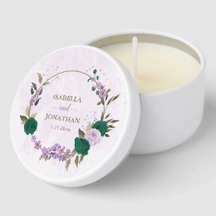 emerald green purple flowers wedding mini candle favors
