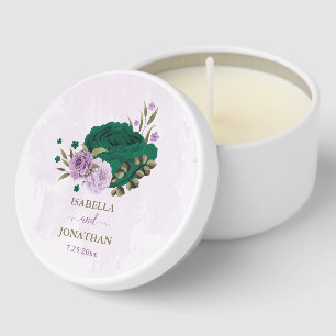 emerald green purple flowers wedding mini candle favors