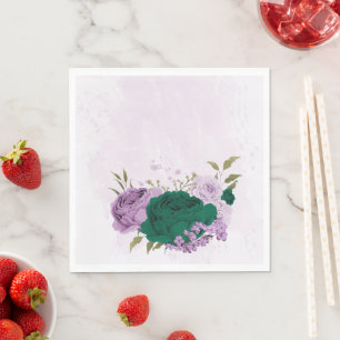 emerald green purple flowers wedding napkins