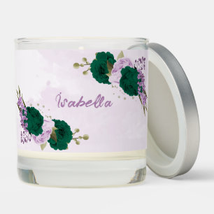 emerald green purple flowers wedding scented candle