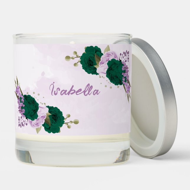 emerald green purple flowers wedding scented candle (Lid)