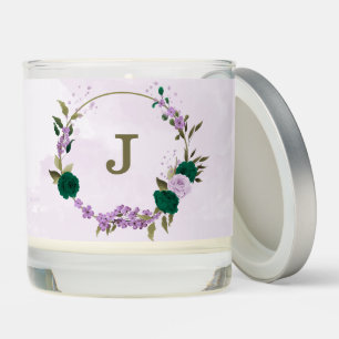 emerald green purple flowers wedding scented candle