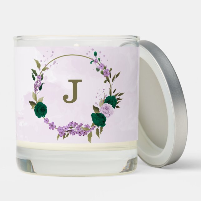 emerald green purple flowers wedding scented candle (Lid)