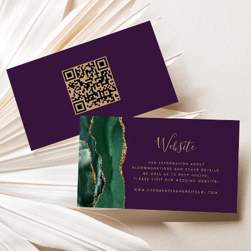 Emerald Green Purple Wedding Website QR Code Enclosure Card