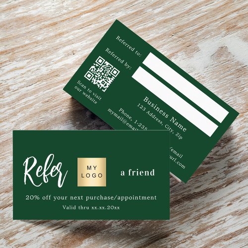 Emerald green qr code business logo referral card