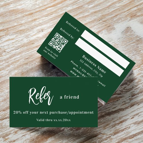 Emerald green qr code business referral card
