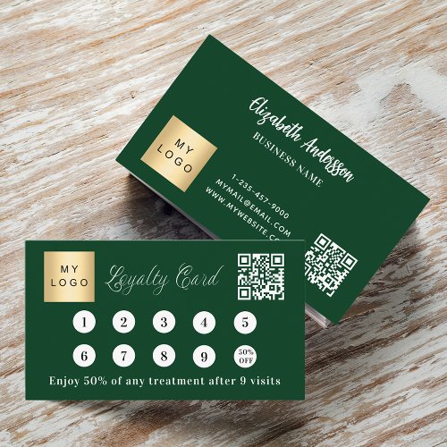 Emerald green qr code corporate logo loyalty card